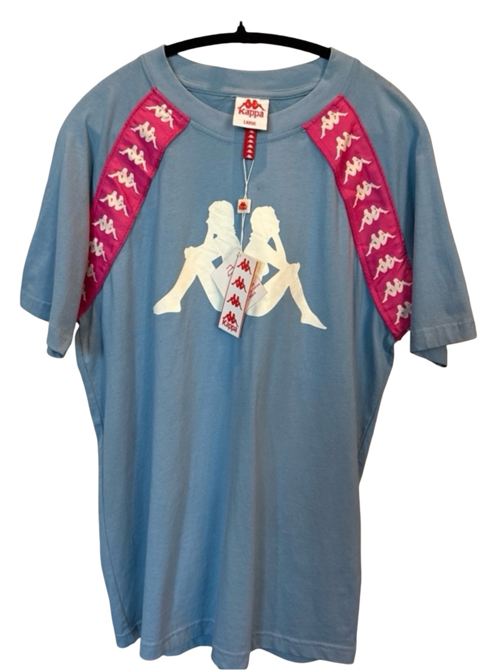 Kappa Banda T Shirt Large Blue Pink Logo Tape Streetwear BNWT